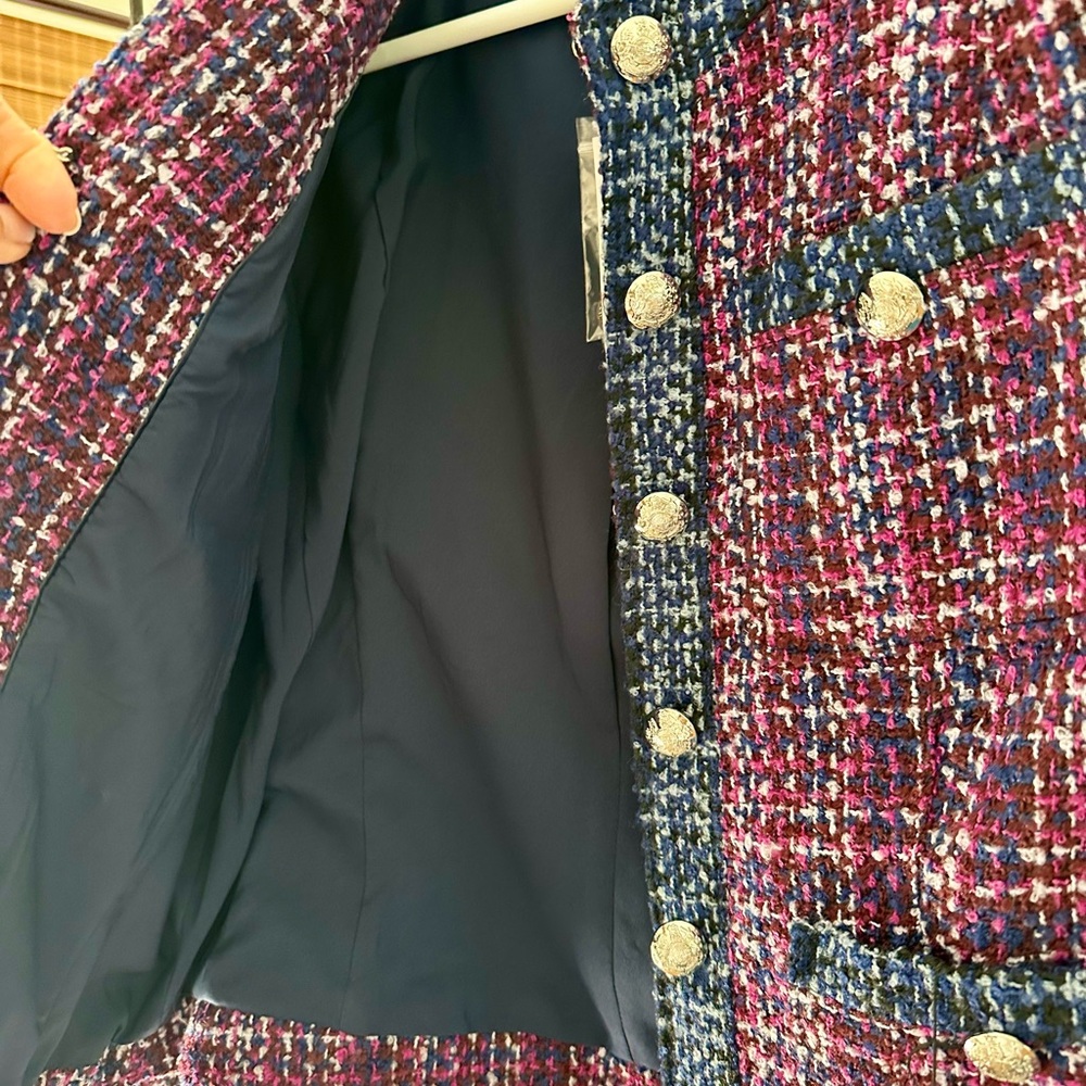 White House Black Market Women's Tweed Blazer - Red and Navy - Picture 3 of 5